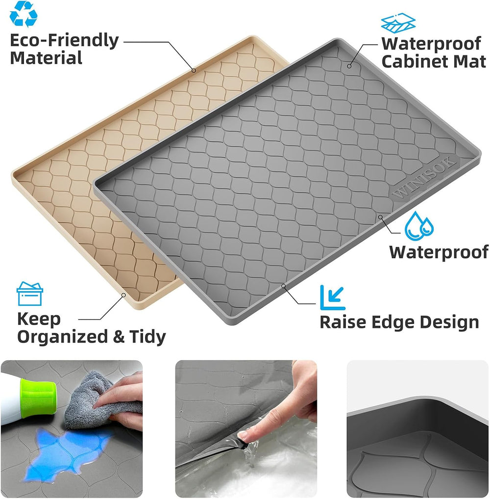 Winisok Waterproof Under Sink Mat 40" x 22", Silicone Mat, Black
