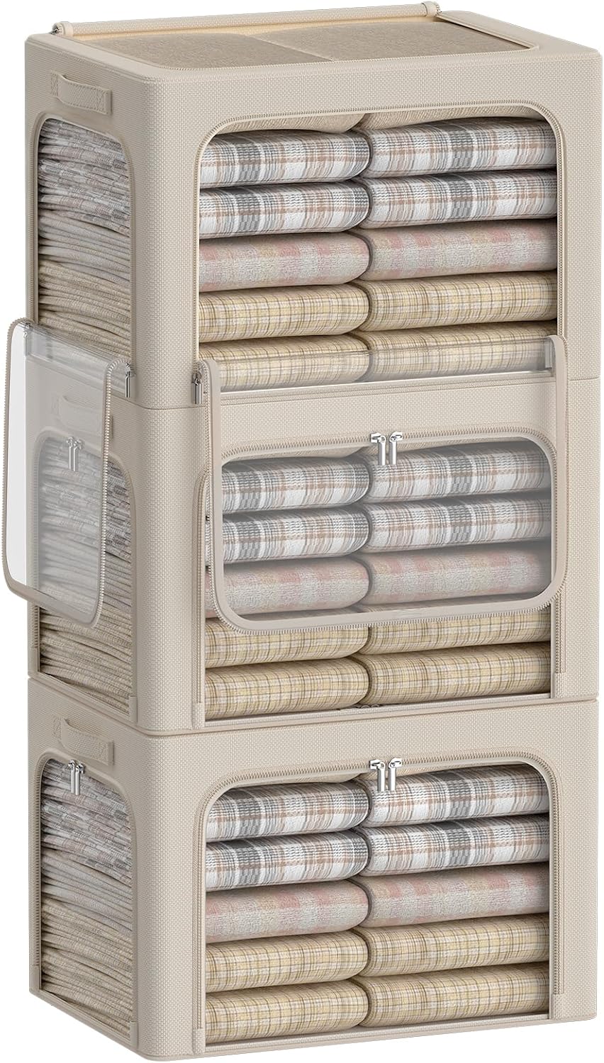 3Pack Clothes Storage Bins - Oxford Frame Storage Box Foldable Stackable Stor...