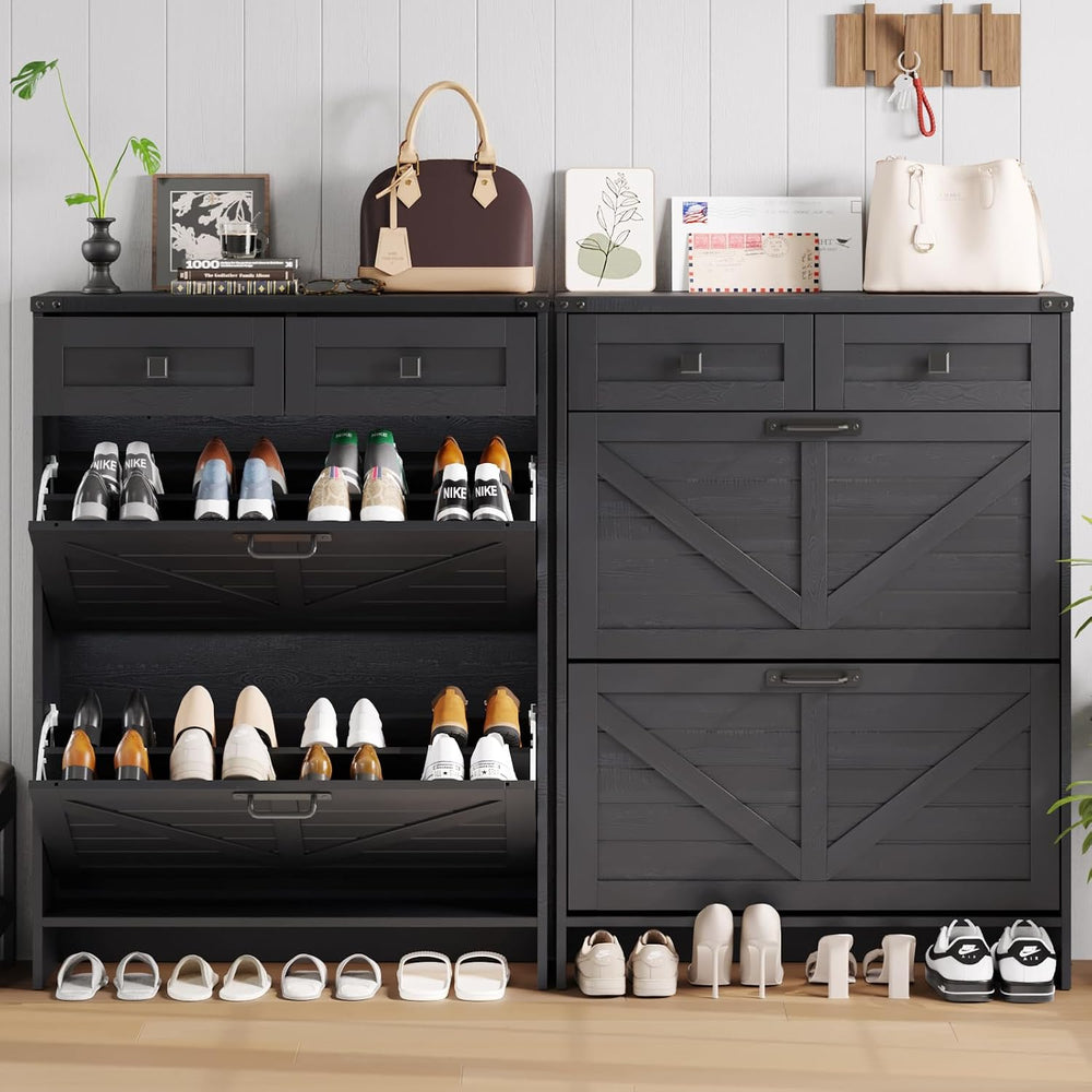 Halitaa Shoe Cabinet with 2 Flip Drawers & 2 Drawers,Farmhouse Shoe Stora...