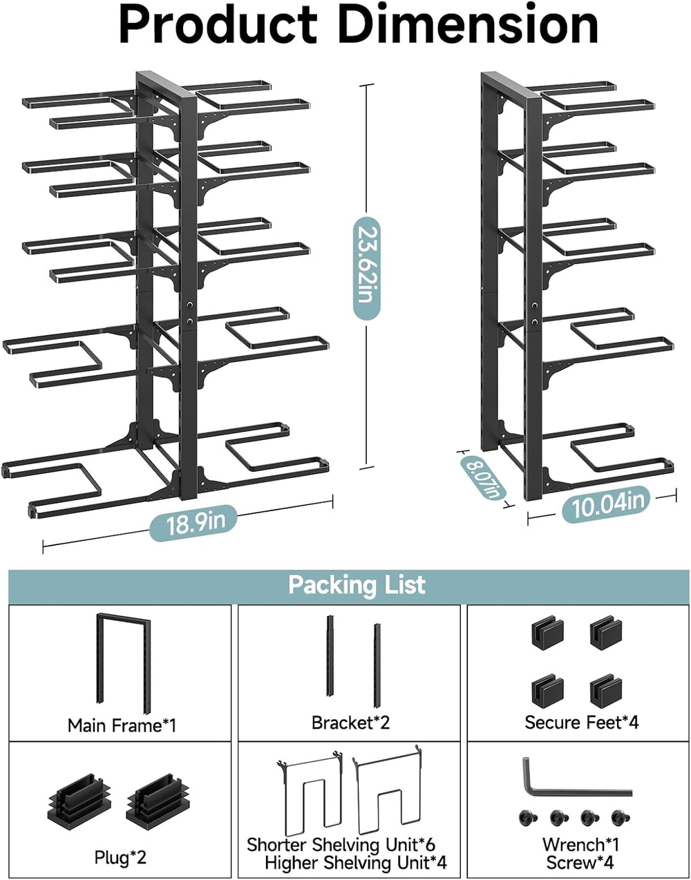 MUDEELA 10-Tier Pots and Pans Organizer Rack, 23.62" H for Cast-iron Pans