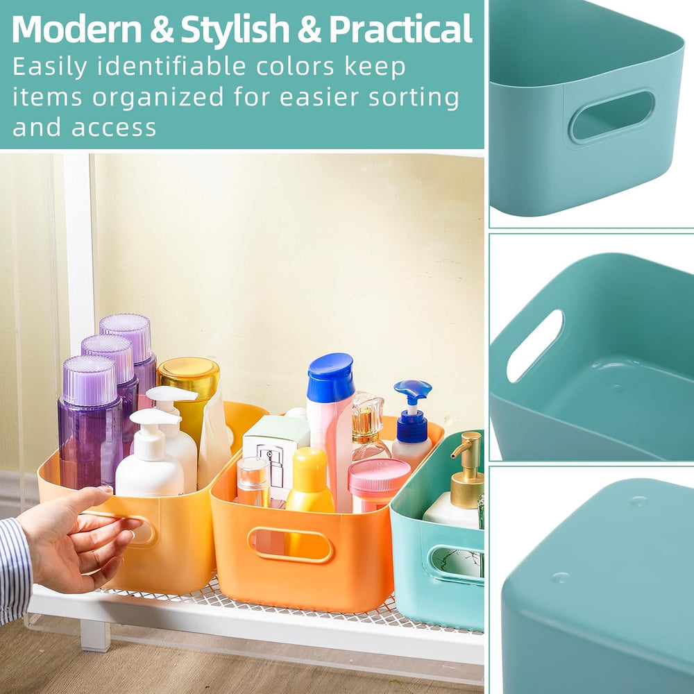 Geetery 24 Pcs Storage Bins with Handles, 10 x 7 x 4 Inch, Bright Color