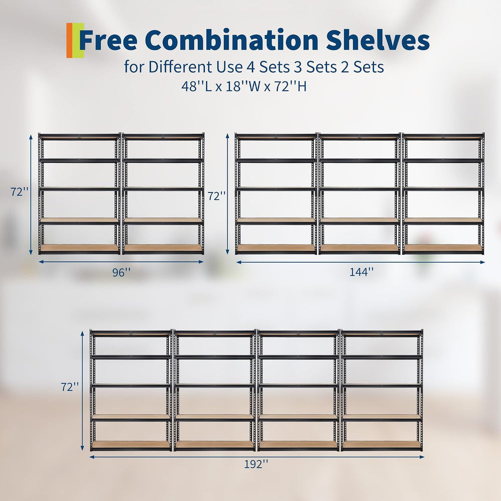 Garage Storage Shelves 5 Tiers, Heavy Duty Storage Shelving Racks with 2500 L...