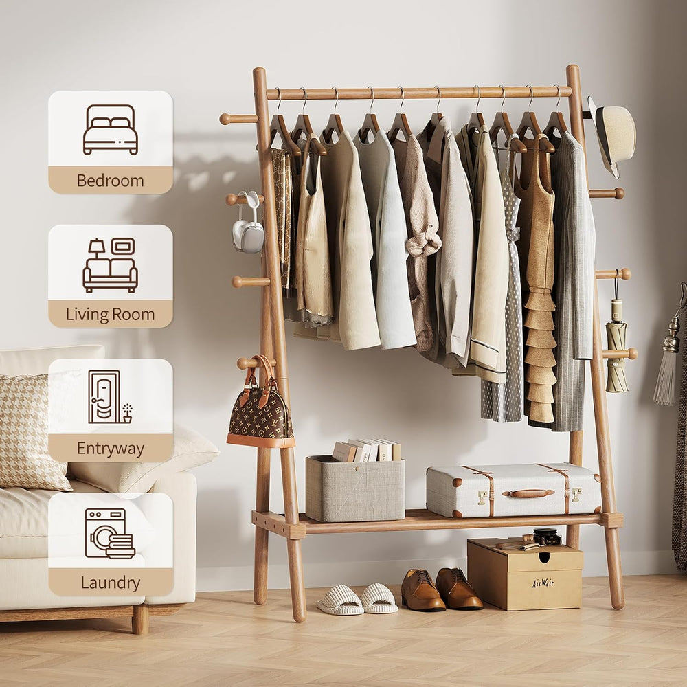 Yoobure Solid Wood Clothes Rack - Heavy Duty Clothing Racks for Hanging Cloth...