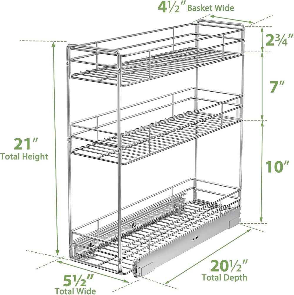 Pull Out Spice Rack Cabinet Organizer 5½" W x 20½" D, 3 Tier Heavy ...