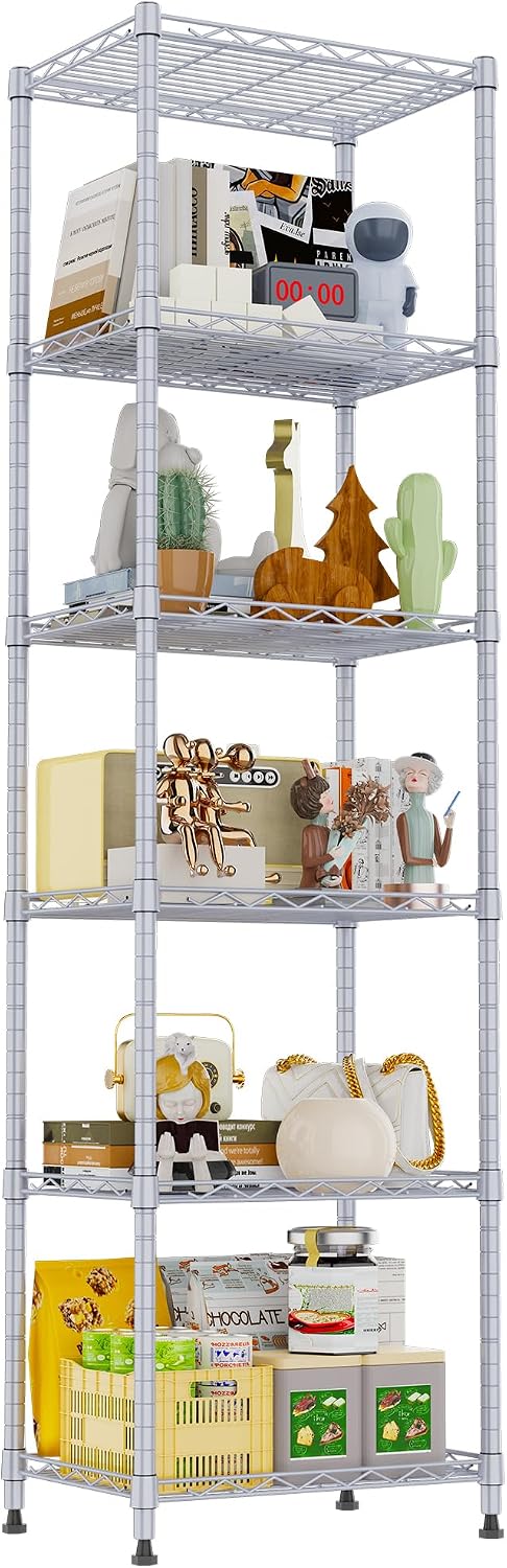 6 Wire Shelving Steel Storage Rack Adjustable Unit Shelves for Laundry Bathro...