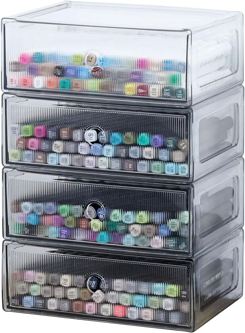Clear Desk Drawer Organizers, 4 Drawers, Plastic