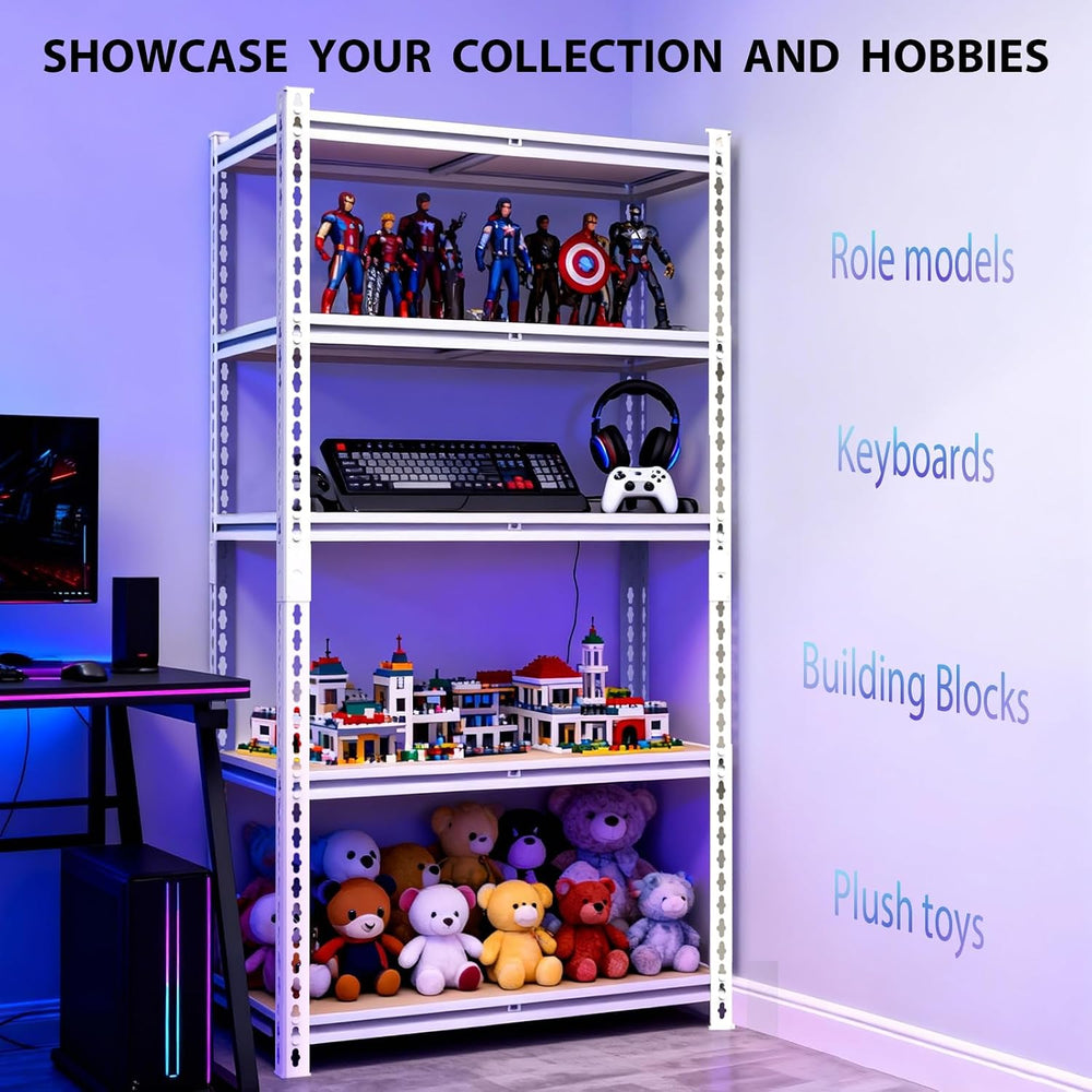 White Storage Shelving Unit，40" W 5 Tier Storage Shelve，Adjustable Heavy...