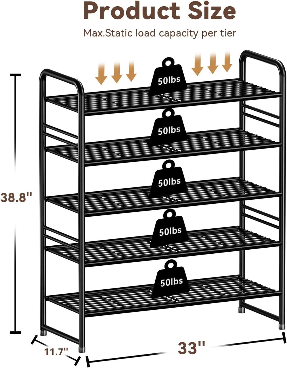 Heavy Duty Metal Shoe Rack Stainless Steel Shoe Organizer Shelf, Black