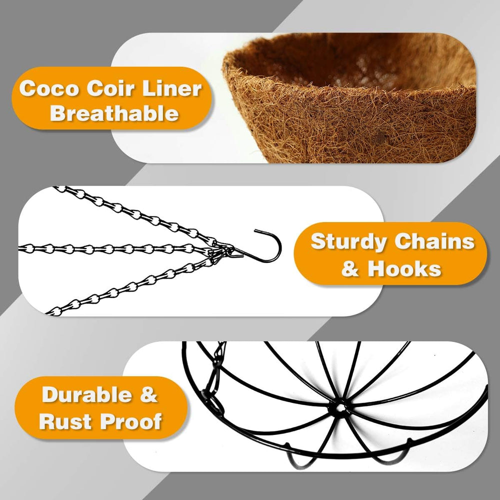 Hanging Plant Basket Flower Holder (2pack, 14 inch)-Metal Wire Round Hanging ...