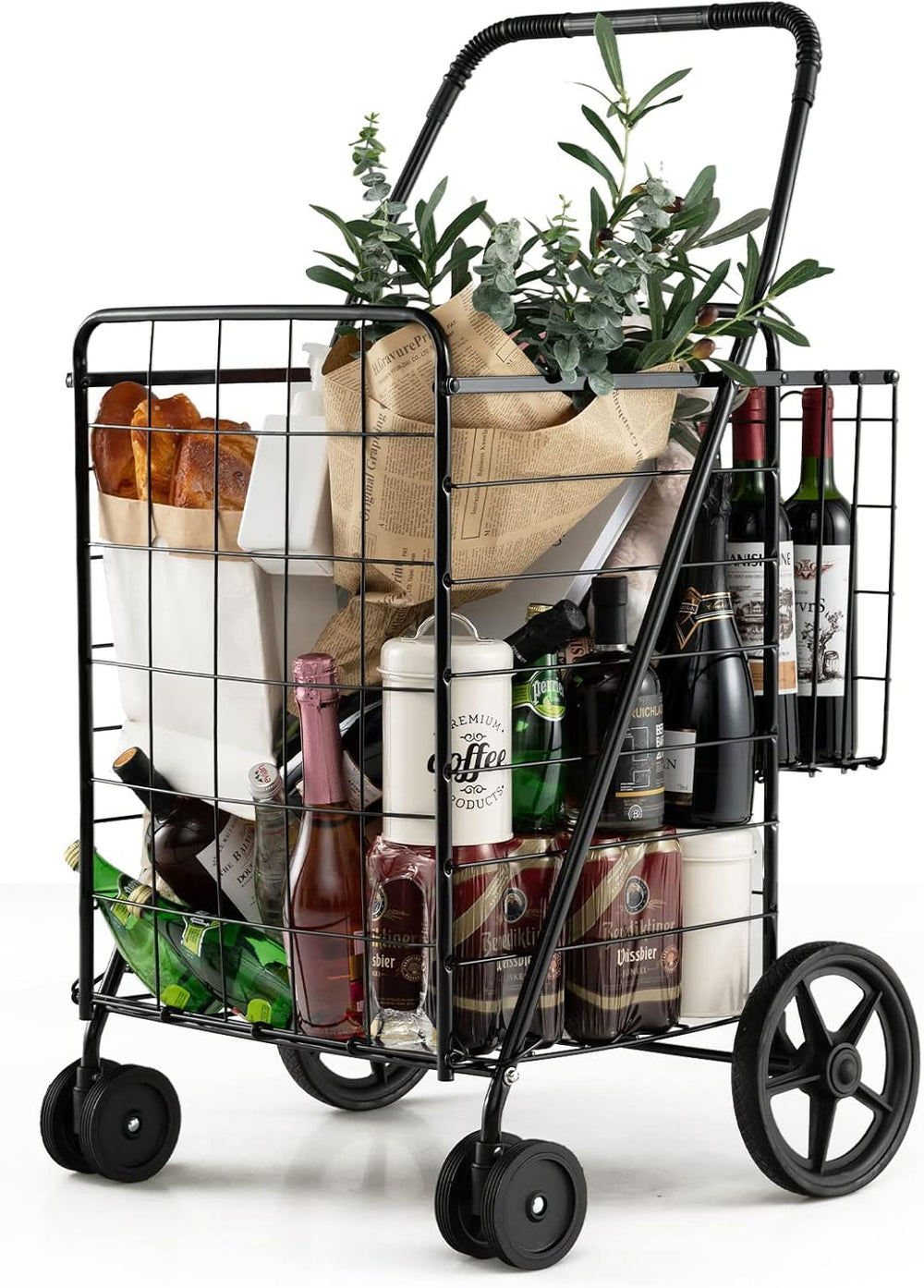 Goplus Jumbo Folding Shopping Cart with Rolling Swivel Wheels, Foldable Groce...
