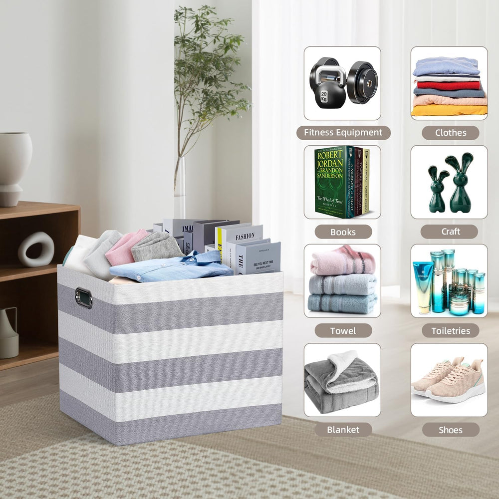 13 x 15 x 13 Inch Stripe Linen Storage Cube for Home Organizing, Pack of 4