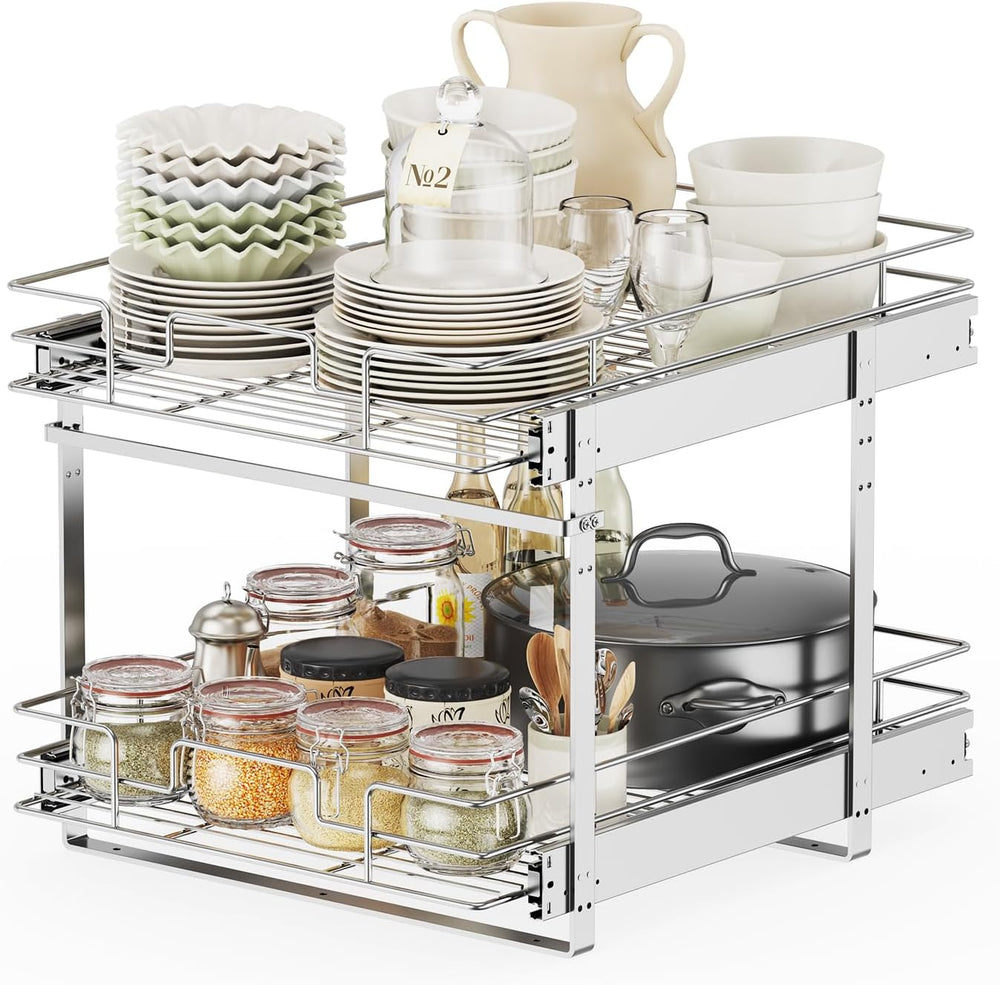 ROOMTEC Slide Out Cabinet Organizer for Kitchen, 2 Tier Pull Out Shelves Slid...