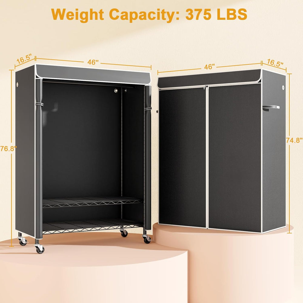 P6C Plus Rolling Clothes Rack with Cover, Covered Clothing Rack