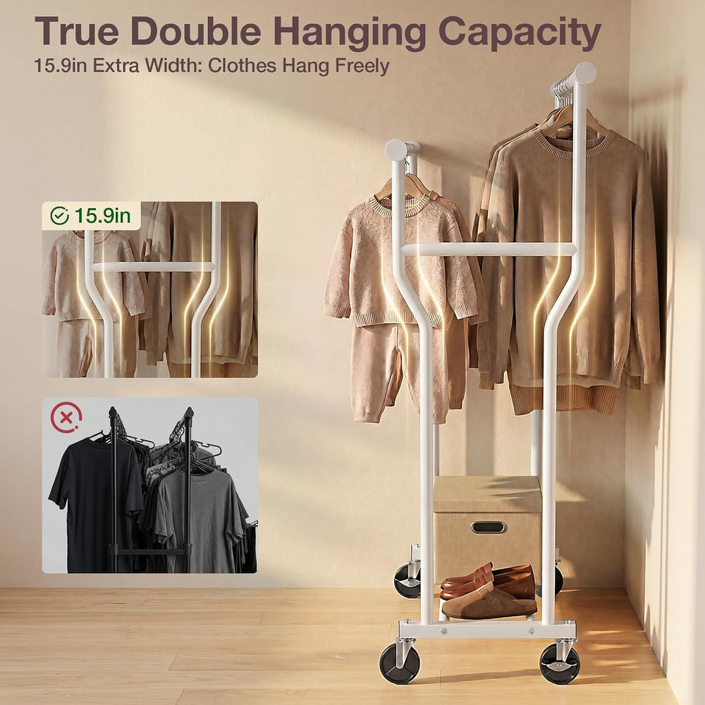 Clothes Rack, Double Rods Rolling Clothing Rack for Hanging Clothes Load 260 ...