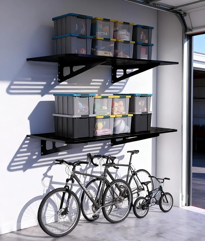 2-Pack 2x4ft Garage Wall Shelving, 2 Shelf Total 8 ft Garage Wall Storage