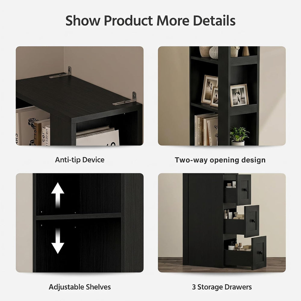 LAUSAINT HOME Tall Slim Storage Cabinet with 3 Drawers & Open Shelves, Na...