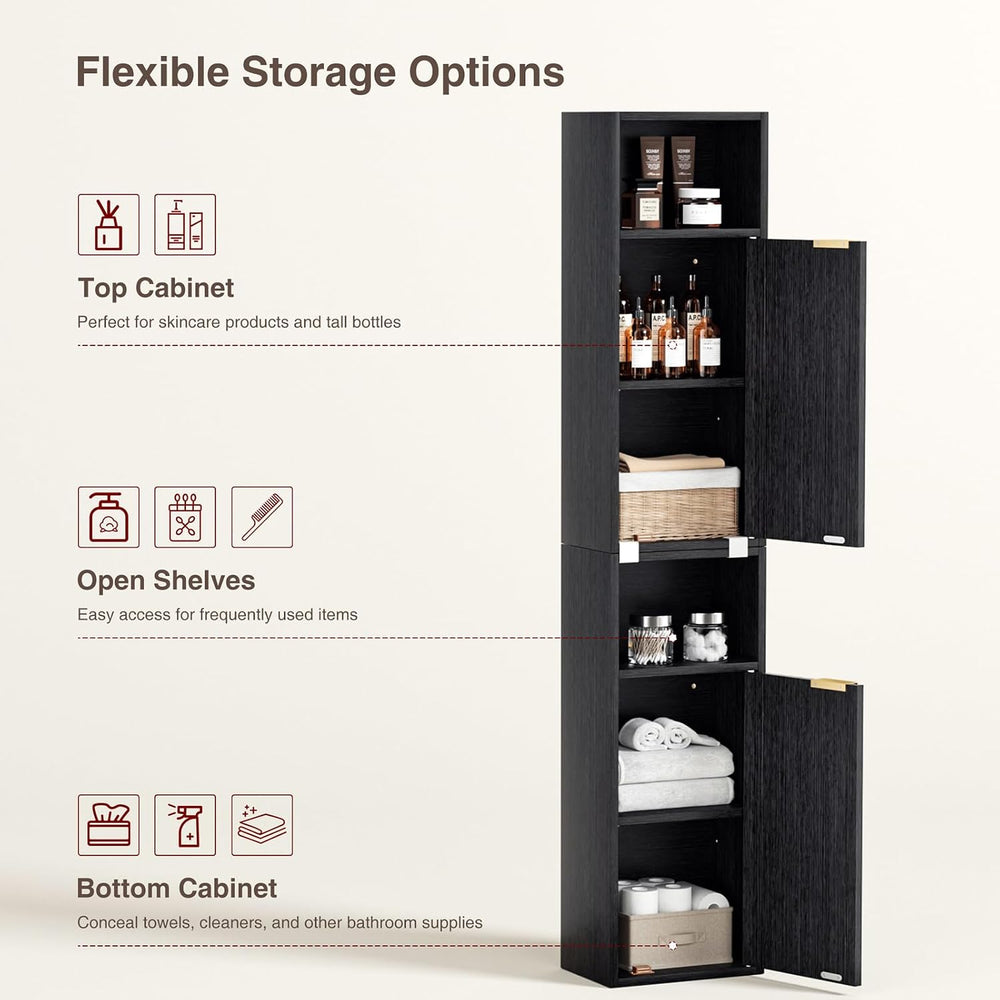 AKMAKM 59.1" Tall Slim Bathroom Storage Cabinet Black | Freestanding or ...