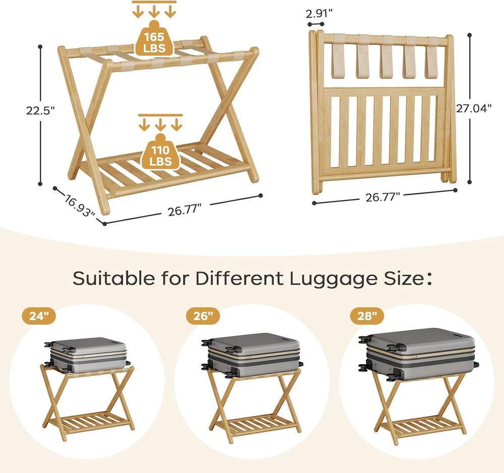 Full Assembled 26.77"L Luggage Rack for Guest Room, Set of 2, Natural