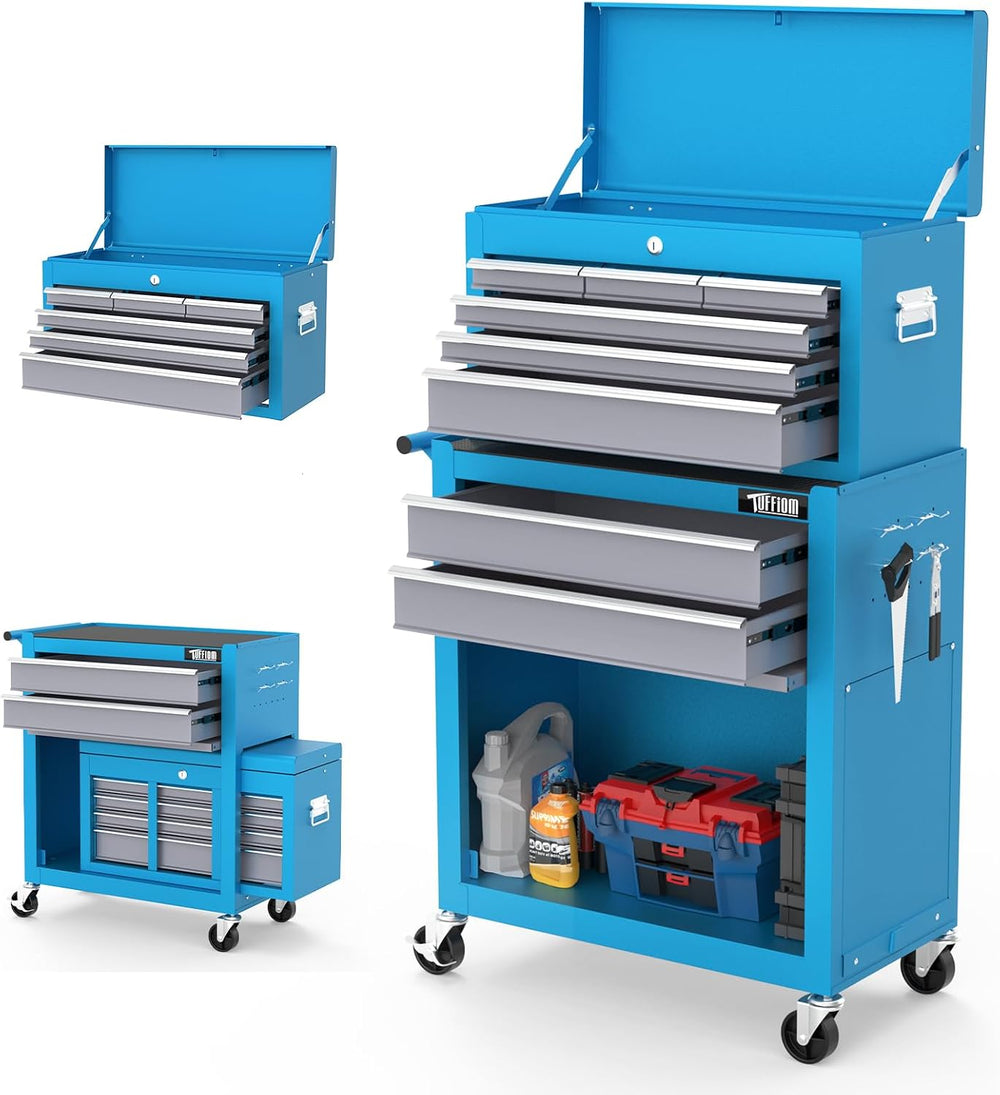 TUFFIOM 8-Drawer Rolling Tool Chest w/Lock, Tool Storage Cabinet w/Wheels, De...