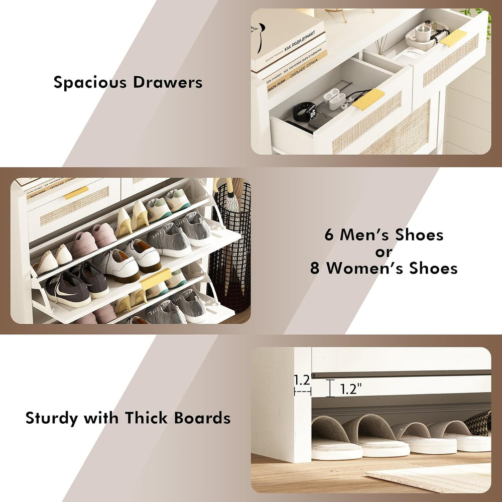 Shoe Organizer Cabinet Storage for Entryway - Slim Rattan Shoe Rack for Front...