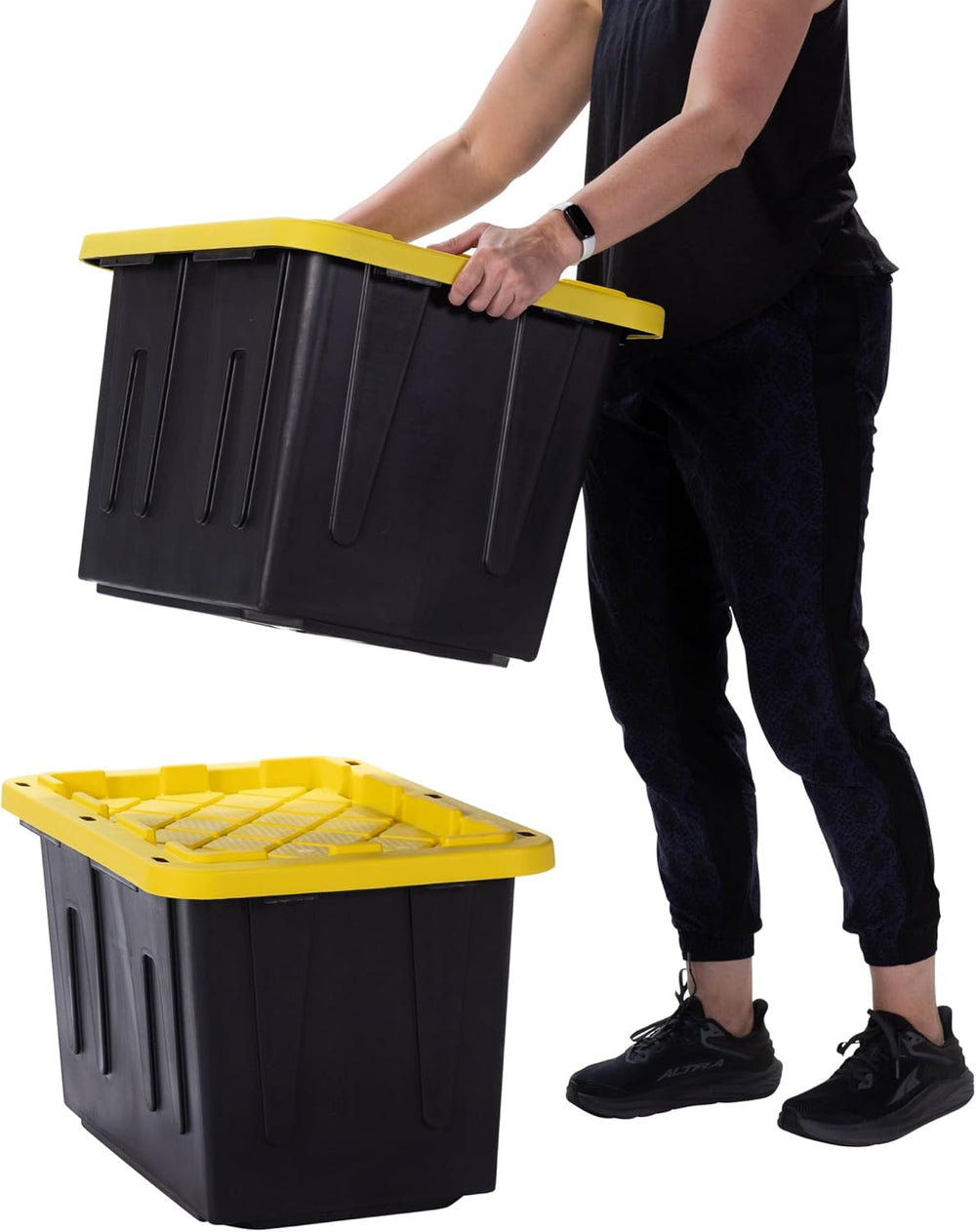 Plastic 23-Gallon Storage Tote with Lockable Lid, Stackable Tough Regular-Dut...