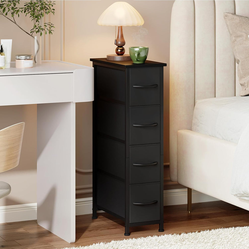 Somdot Narrow Dresser for Bedroom, 4 Drawer Storage Cabinet, Black