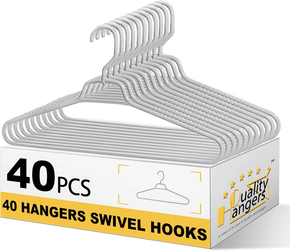 Quality Hangers Heavy Duty Gray Plastic Hangers 40-Pack with Swivel Hook | 7m...