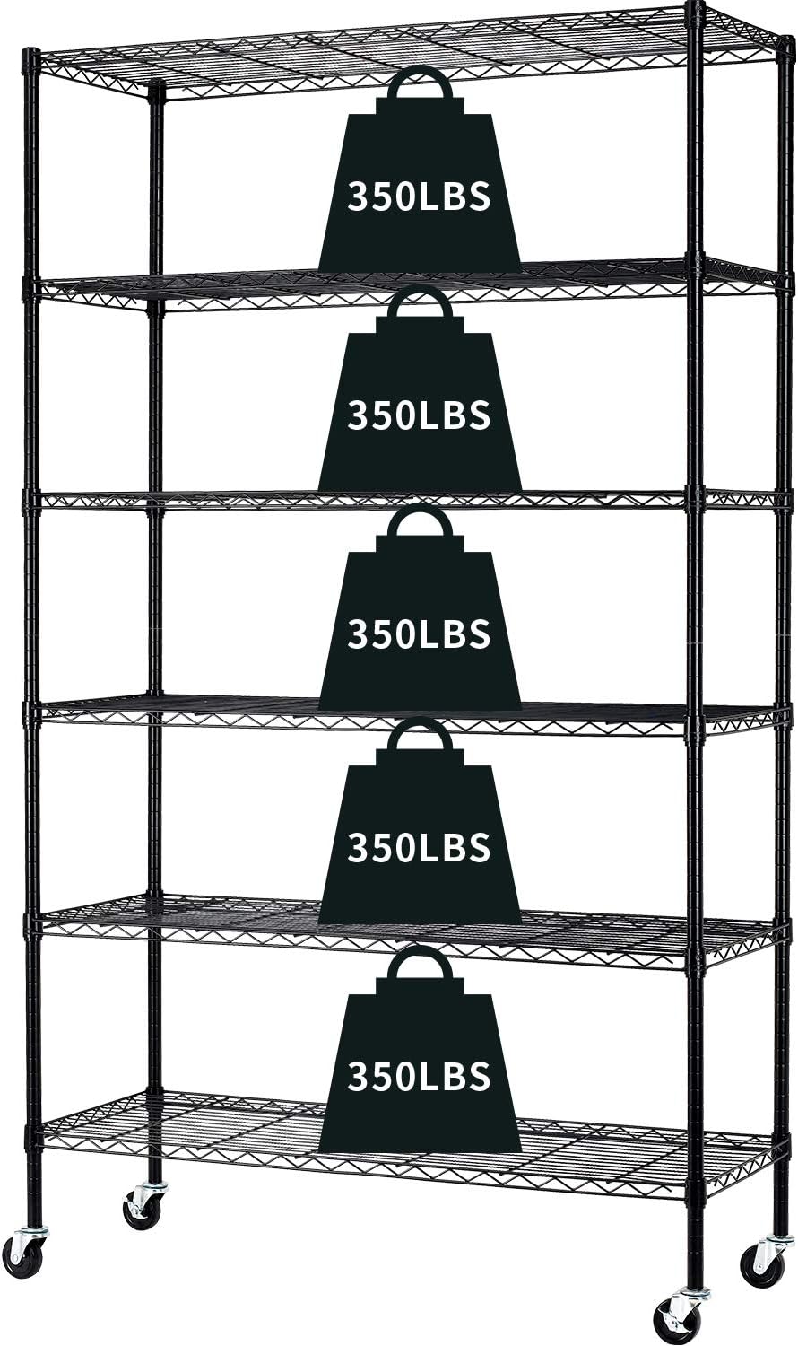 HCY 6-Tier Storage Shelf Heavy Duty Shelving Unit NSF Height Adjustable Metal...
