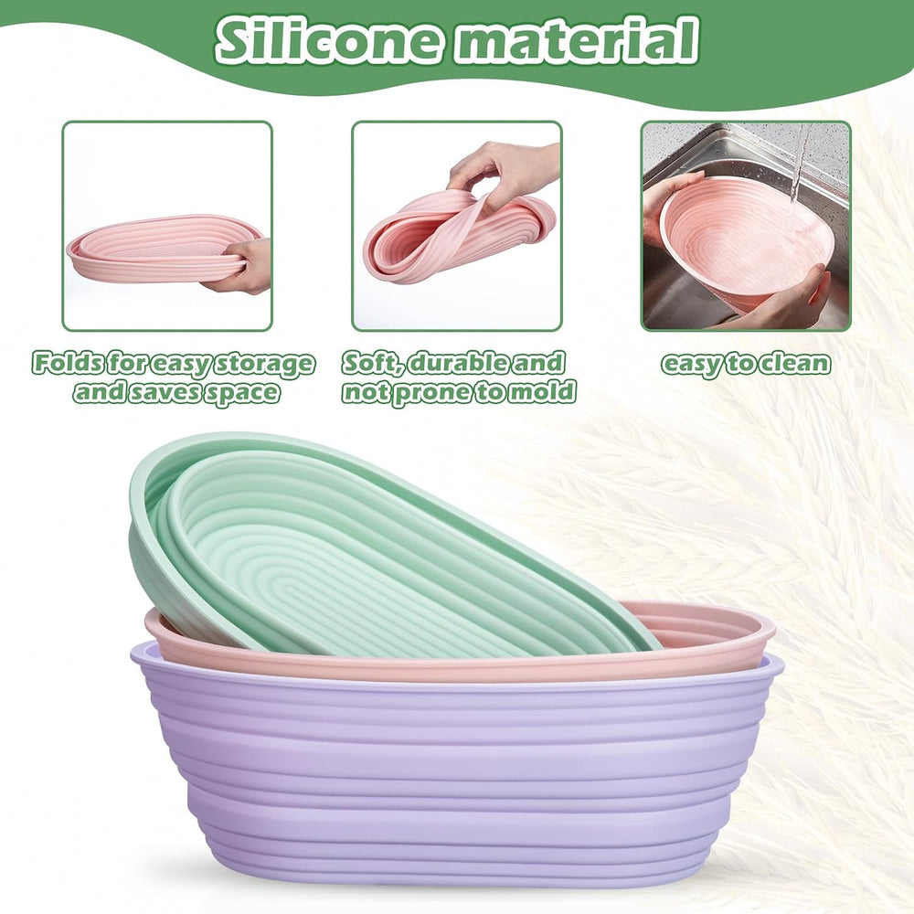 Nuogo 9 Pack Collapsible Silicone Oval Bread Proofing Baskets, Multicolor