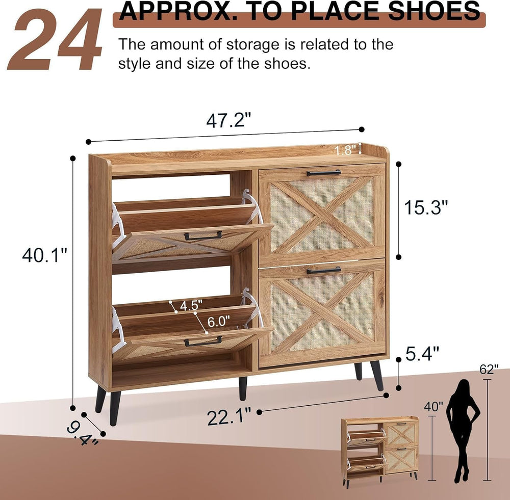 Barnyatoh Farmhouse Shoe Storage Cabinet,Shoe Organizer with 4 Flip Drawers