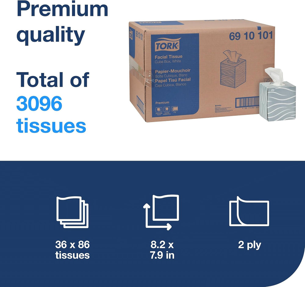 Tork Premium Facial Tissue Cube Box White, 36 x 86 Tissues, 6910101