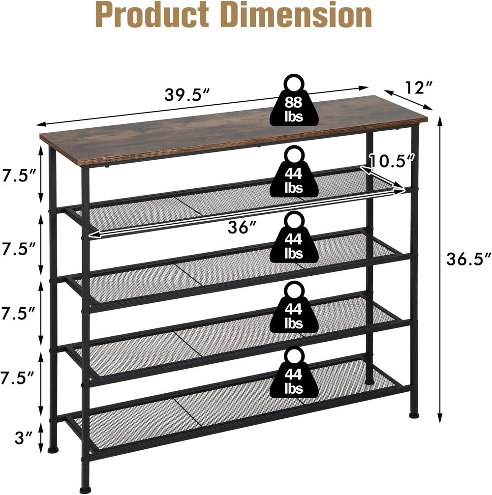 Giantex 5-Tier Shoe Rack, Industrial Adjustable Metal Shoe Storage Organizer ...