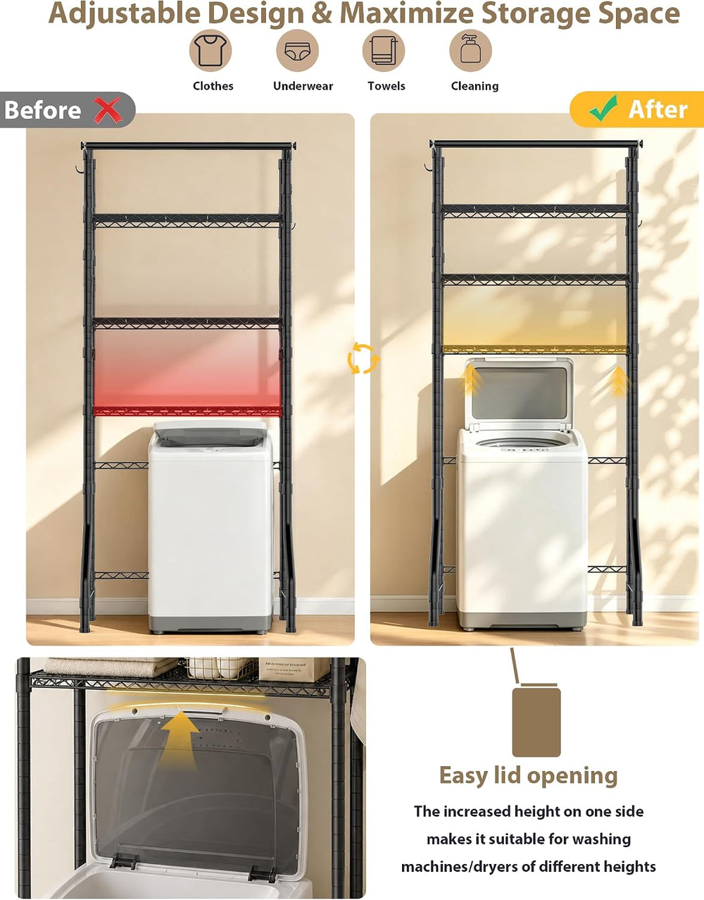 Over Washer and Dryer Shelves, 3 Tiers Heavy Duty Laundry Room Shelf
