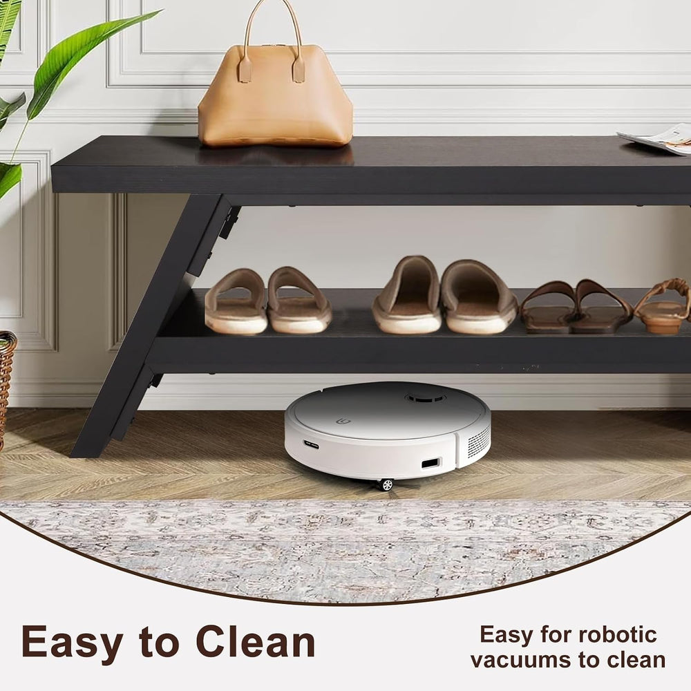 2-Tier Shoe Storage Bench, 55" Large Solid Wood Entryway Stool Storage