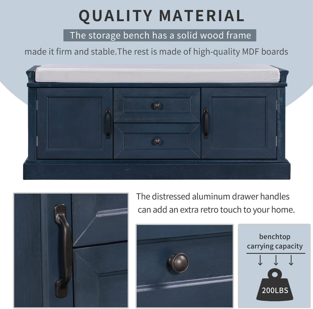 42.5″ Storage Bench with 2 Drawers and 2 Cabinets, Entryway Shoe Rack w/Remov...