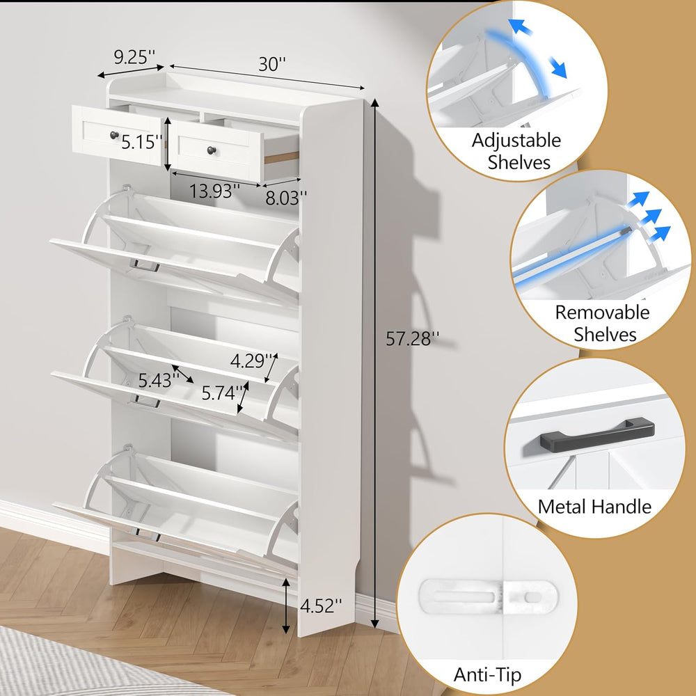 Thacuok Shoe Cabinet with 3 Flip Drawers & 2 Storage Drawers, Rustic Farm...