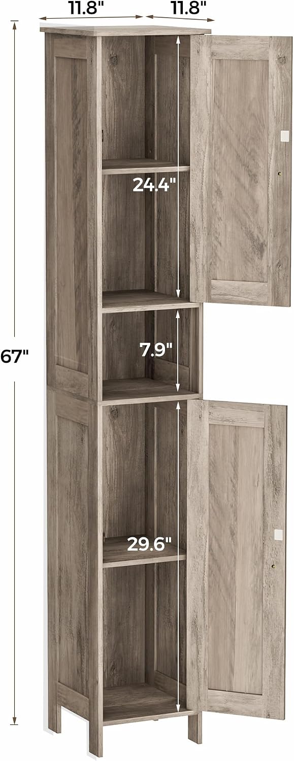 Homleke Tall Bathroom Storage Cabinet with 2 Doors, Slim Bathroom Cabinet