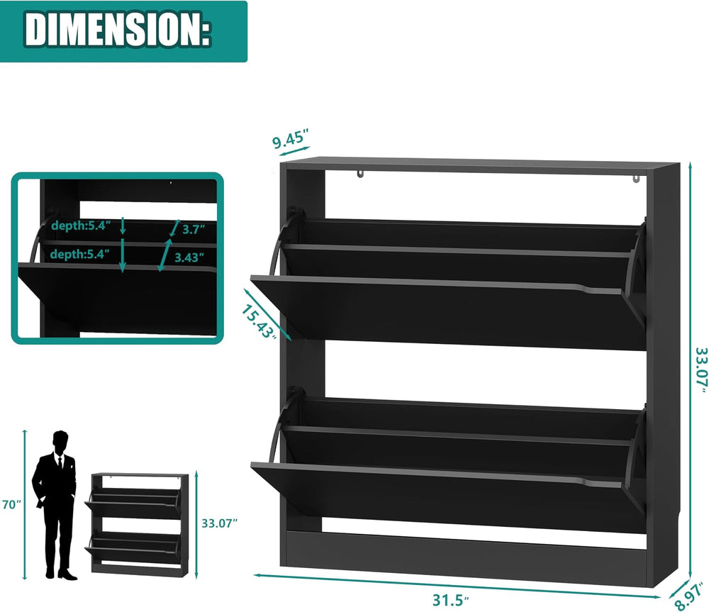 Xixini Shoe Storage Cabinet for Entryway with 2 Flip Drawers, Wood Freestandi...