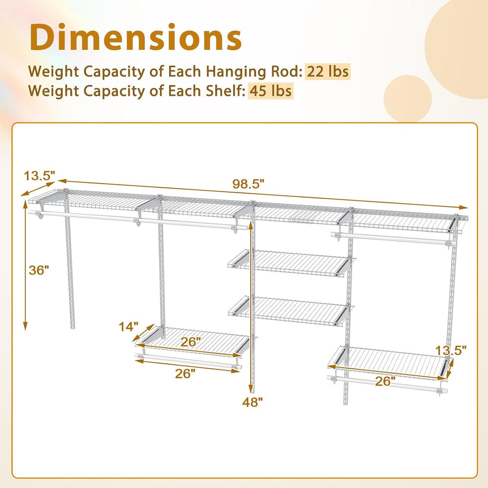 Tangkula 4 to 8 FT Custom Closet System, Wall Mounted Closet with Hanging Rod...