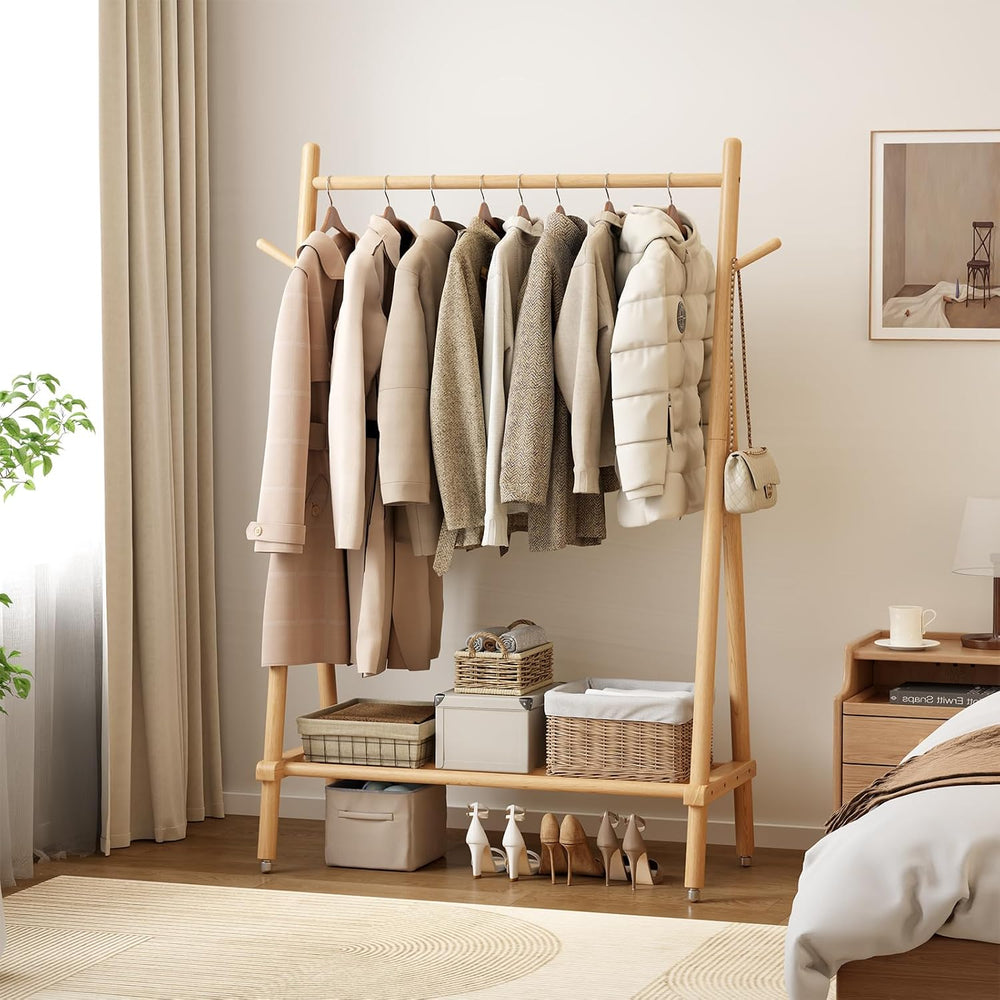 Muwuele Solid Wood Clothing Rack, Rolling Clothes Rack for Hanging Clothes, G...