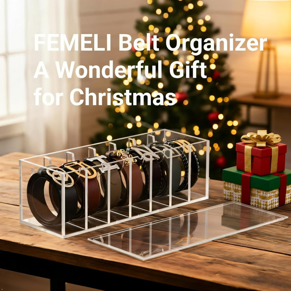 FEMELI Acrylic Belt Organizers for Closet 7-Slots Belt box with Dust Cover