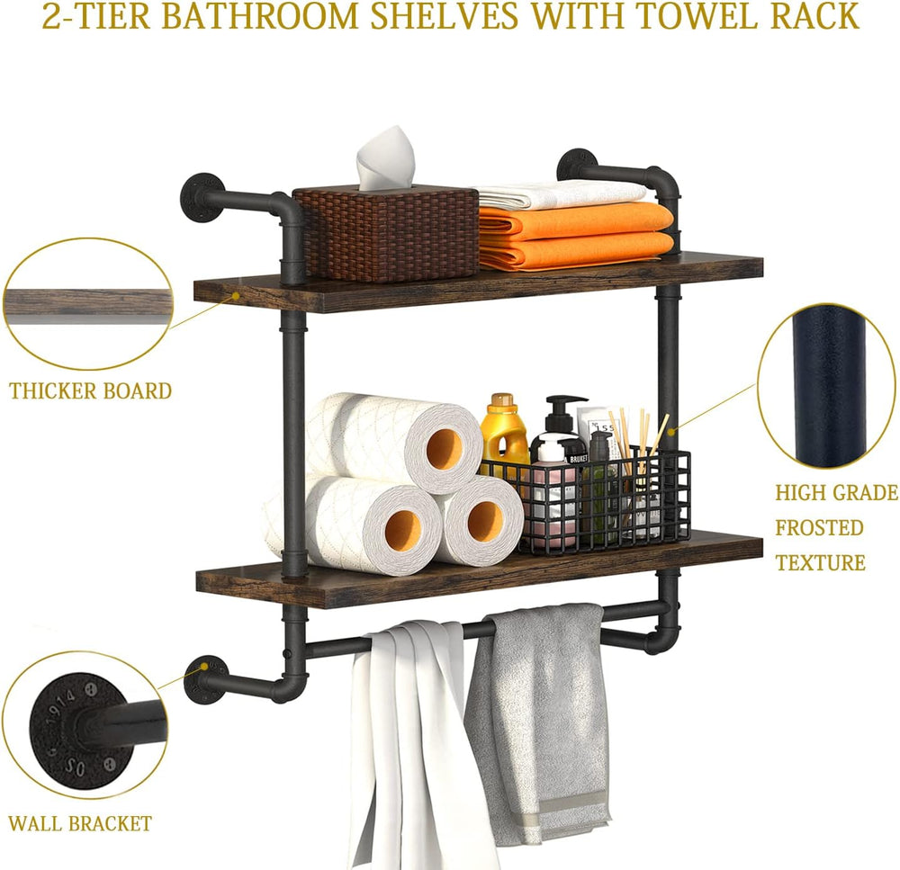 Helsin 24inch Industrial Pipe Shelving Bathroom Shelves Wall Mounted with Tow...