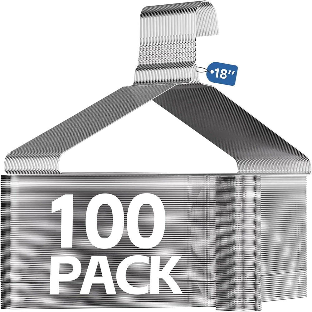 SPECILITE 18” Wire Metal Clothes Hangers Bulk 100 Pack, Ultra Thin, Silver