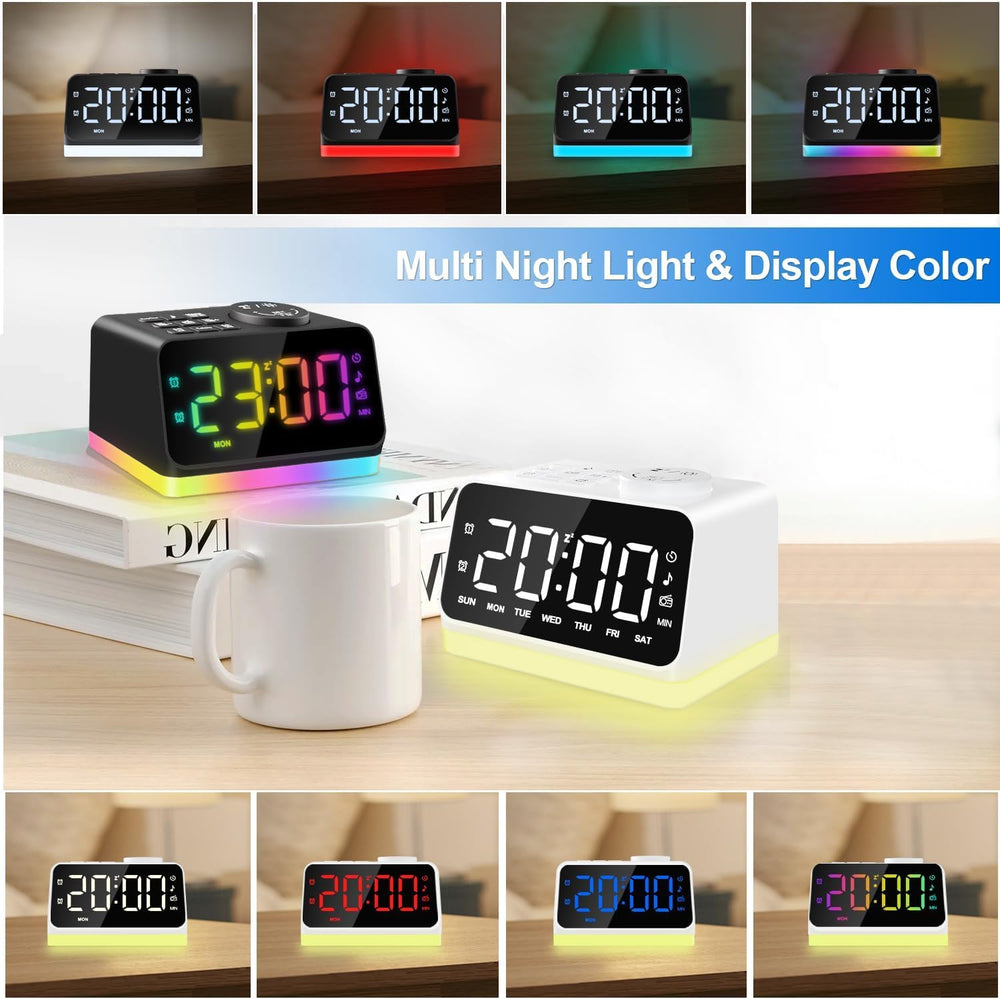 JALL Digital Alarm Clock with FM Radio for Bedroom, 8 Colors Night Light with...