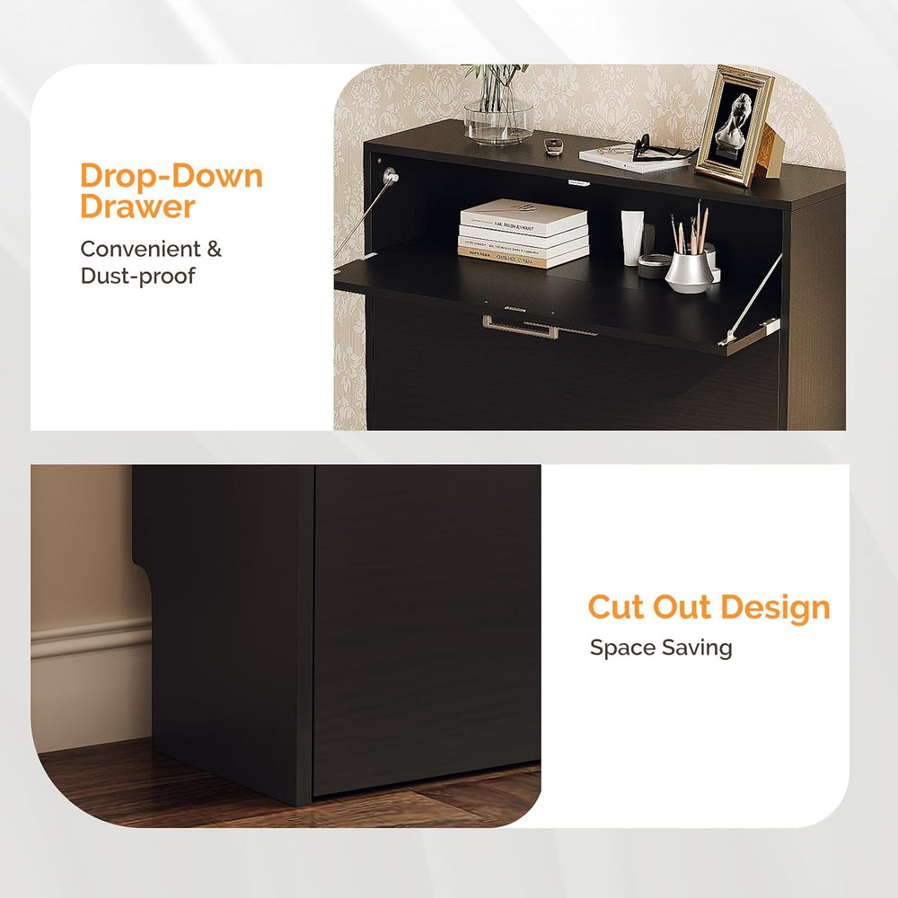 VINGLI Black Shoe Cabinet for Entryway, Modern Slim Shoe Rack Storage with 3 ...