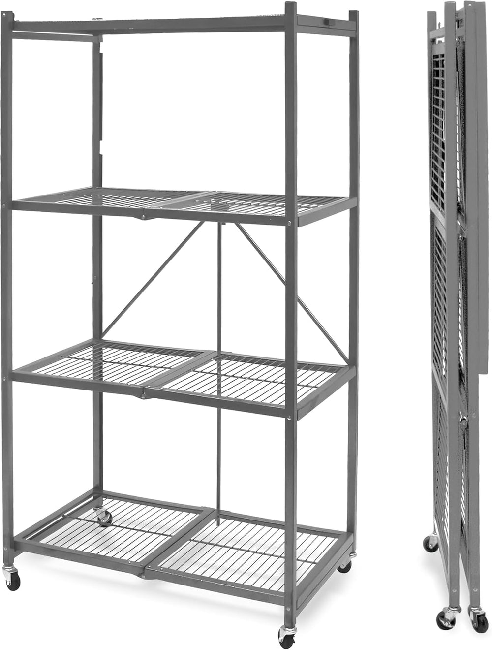 Origami R5 Series Foldable 4-Tier Heavy-Duty Steel Storage Rack, Pewter