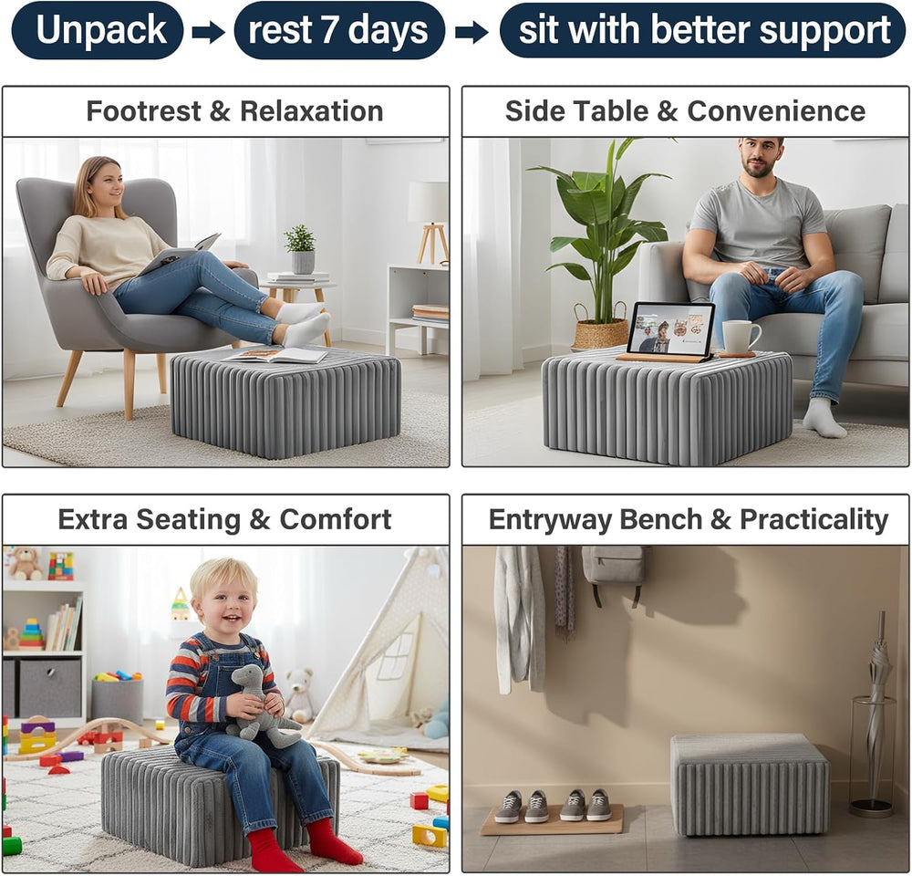 Tiita Square Stuffed Pouf Ottoman, Soft Foot Stool with Solid Foam Block
