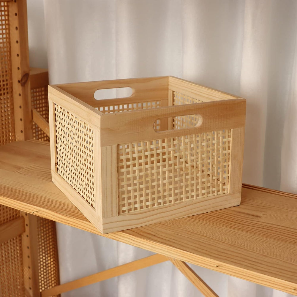 Wooden Bamboo Crate Woven Storage Box for Home,Office