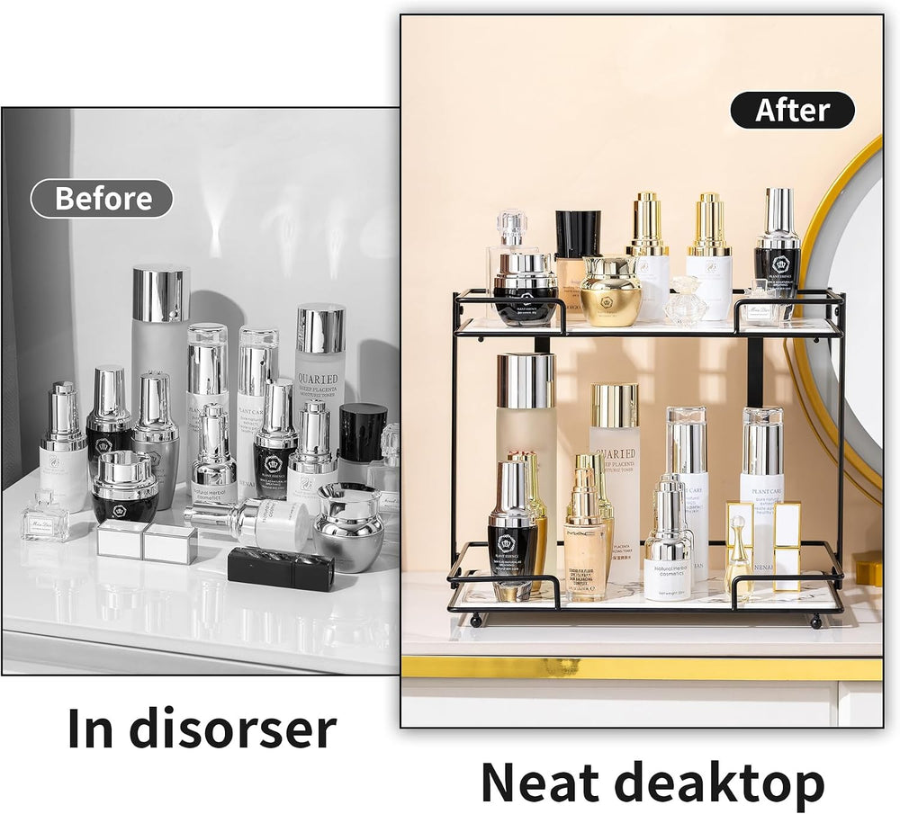 2 Tier Bathroom Cabinet Countertop Organizer Perfume Lipstick Makeup Organize...