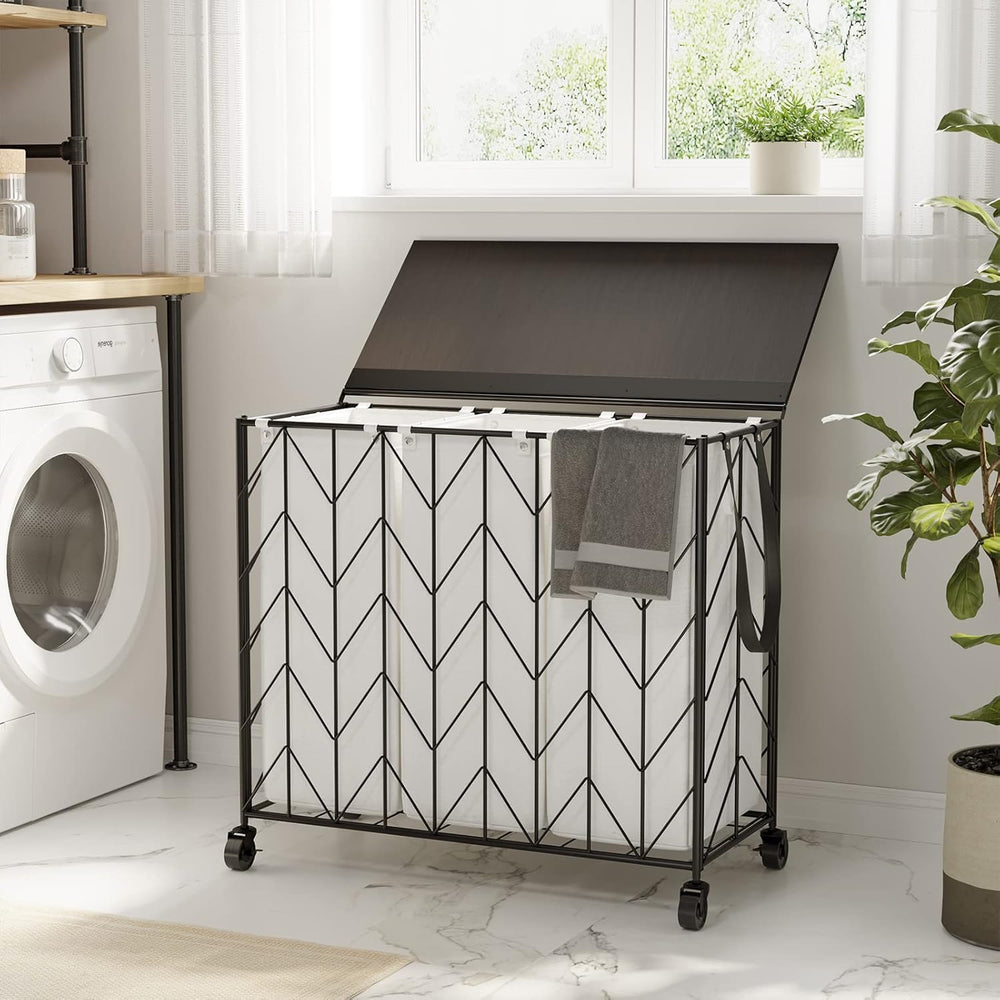 WOWLIVE Laundry Hamper 3 Section with Lid, 142L Laundry Basket with Wheels